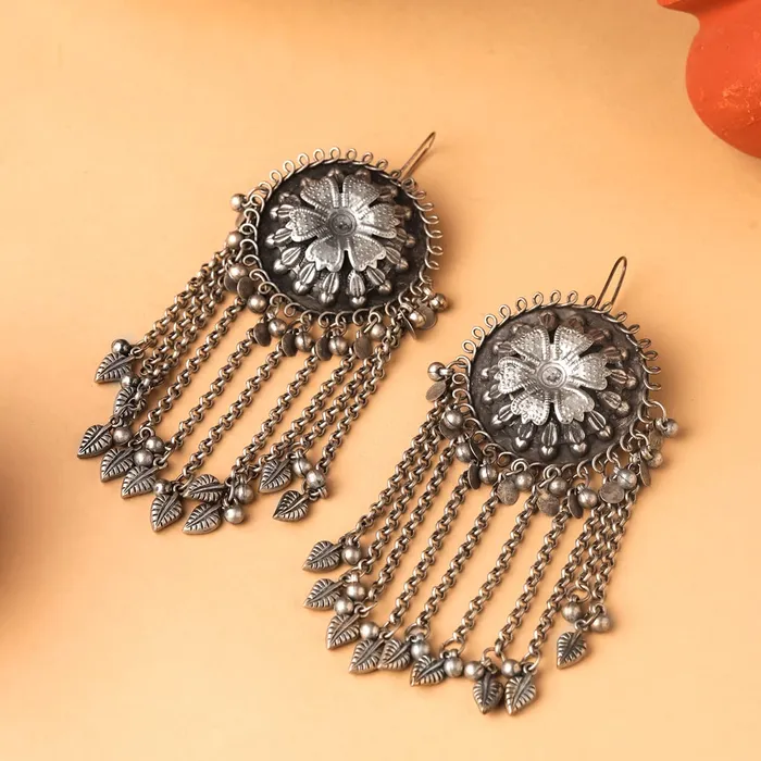 Yellow Chimes Earrings for Women and Girls Silver Oxidised DanglerSilver Oxidised Floral Designed Dangler EarringsBirthday Gift For girls and women Anniversary Gift for Wife Yellow Chimes Earrings