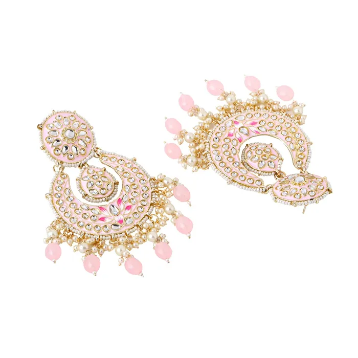 Yellow Chimes Earrings for Women and Girls Traditional Meenakari Chandbali Gold Toned Pink Meenakari Chandbali Earrings Birthday Gift for girls and women Anniversary Gift for Wife Yellow Chimes Necklaces