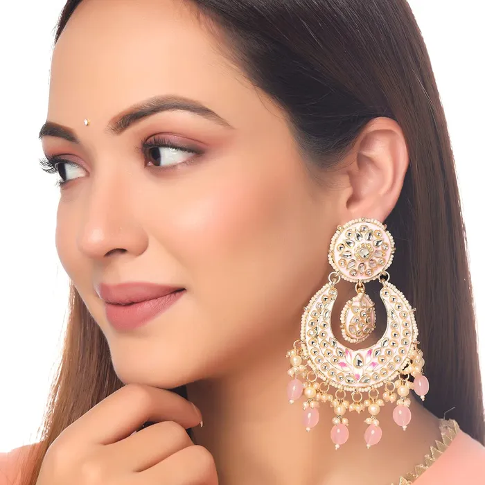 Yellow Chimes Earrings for Women and Girls Traditional Meenakari Chandbali Gold Toned Pink Meenakari Chandbali Earrings Birthday Gift for girls and women Anniversary Gift for Wife Yellow Chimes Necklaces