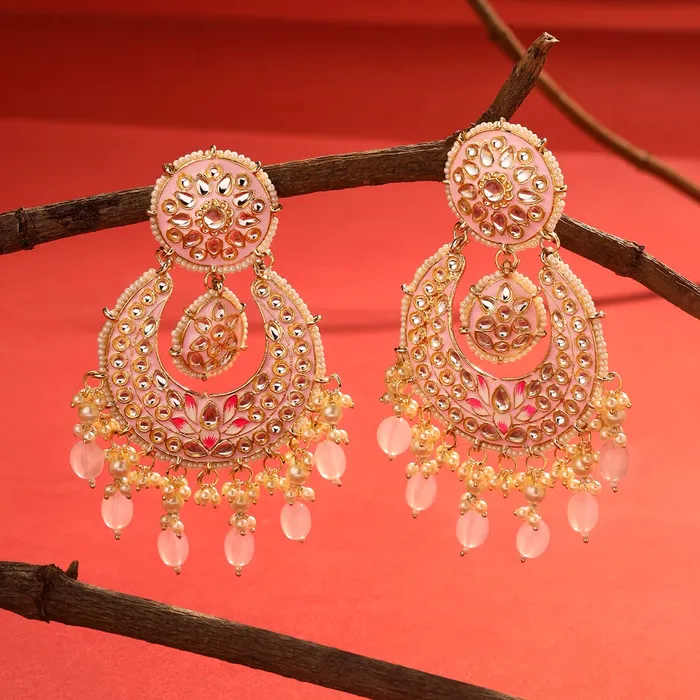 Yellow Chimes Earrings for Women and Girls Traditional Meenakari Chandbali Gold Toned Pink Meenakari Chandbali Earrings Birthday Gift for girls and women Anniversary Gift for Wife Yellow Chimes Necklaces