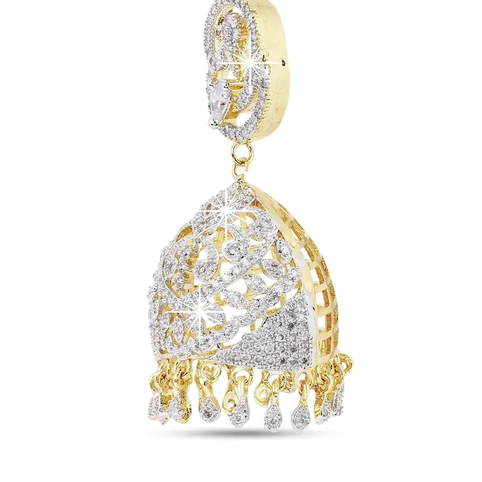 Yellow Chimes Earrings for Women Classic ADAmerican Diamond Studded Gold Plated Hand Crafted JhumkaJhumki Earrings for Women Girls Yellow Chimes Necklaces