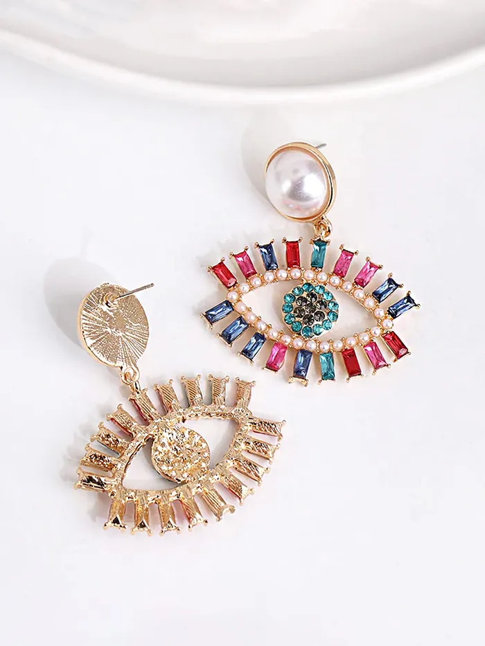 Yellow Chimes Earrings For Women Crystal Studded Evil Eye Stud Drop Earrings For Women and Girls Yellow Chimes Necklaces
