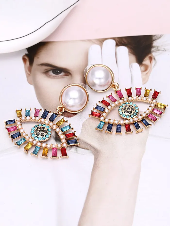 Yellow Chimes Earrings For Women Crystal Studded Evil Eye Stud Drop Earrings For Women and Girls Yellow Chimes Necklaces