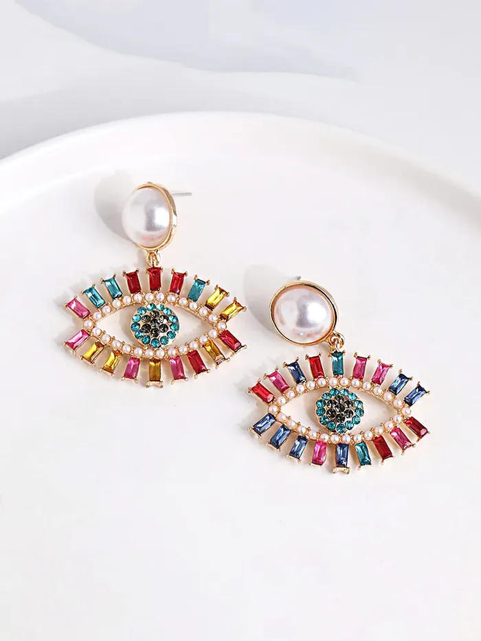 Yellow Chimes Earrings For Women Crystal Studded Evil Eye Stud Drop Earrings For Women and Girls Yellow Chimes Necklaces