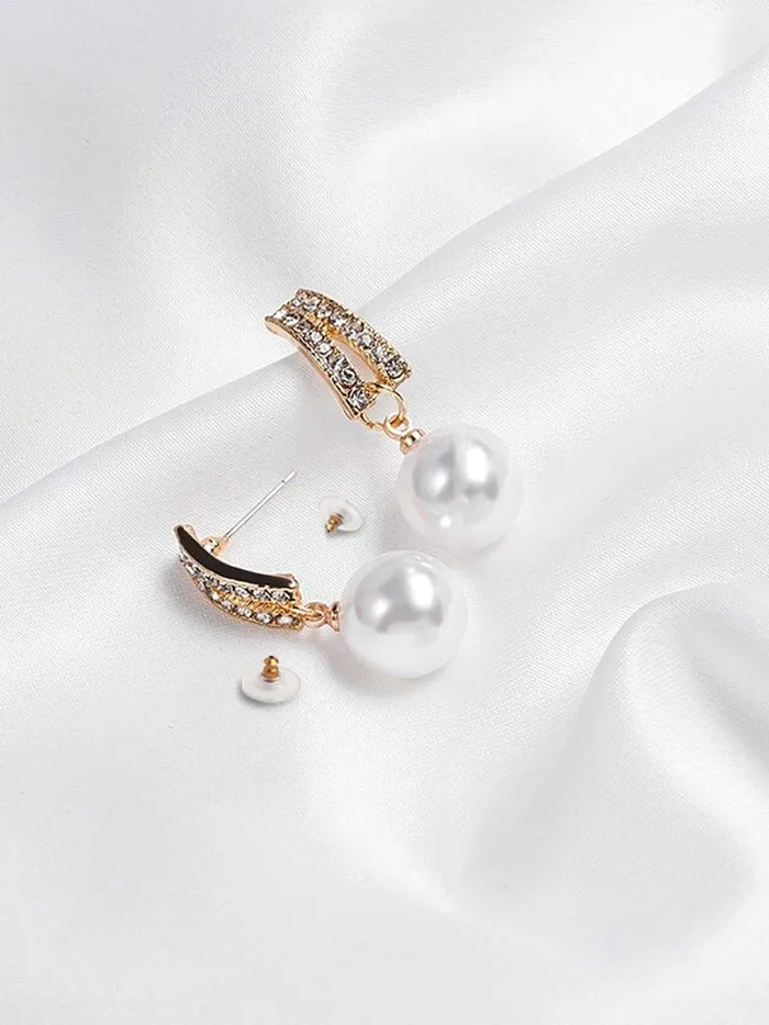 Yellow Chimes Earrings For Women Gold Tone Contemporary Crystal Studded Pearl Hanging Drop Earrings For Women and Girls Yellow Chimes Necklaces