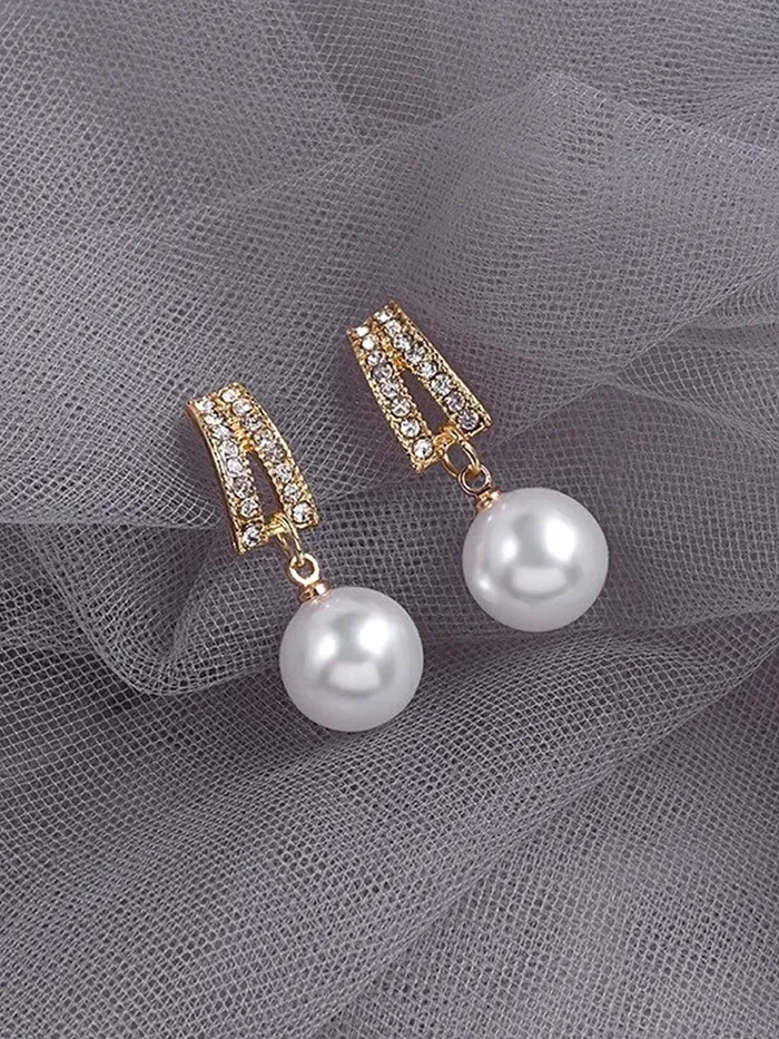 Yellow Chimes Earrings For Women Gold Tone Contemporary Crystal Studded Pearl Hanging Drop Earrings For Women and Girls Yellow Chimes Necklaces