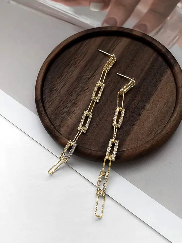 Yellow Chimes Earrings For Women Gold Tone Geometric Shape Interlink Chain Tassel Dangler Earrings For Women and Girls Yellow Chimes Earrings