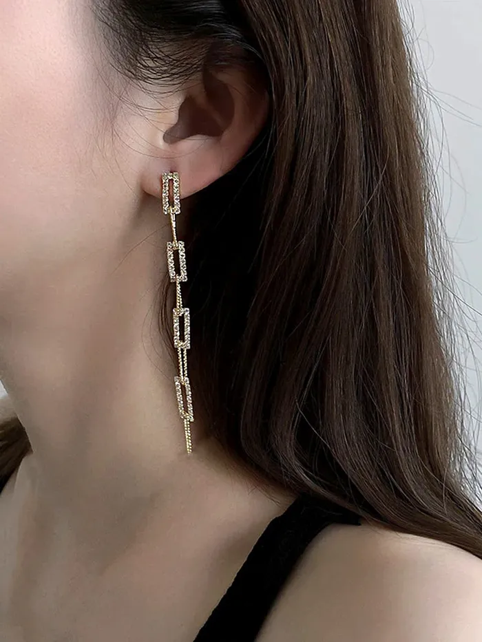 Yellow Chimes Earrings For Women Gold Tone Geometric Shape Interlink Chain Tassel Dangler Earrings For Women and Girls Yellow Chimes Earrings