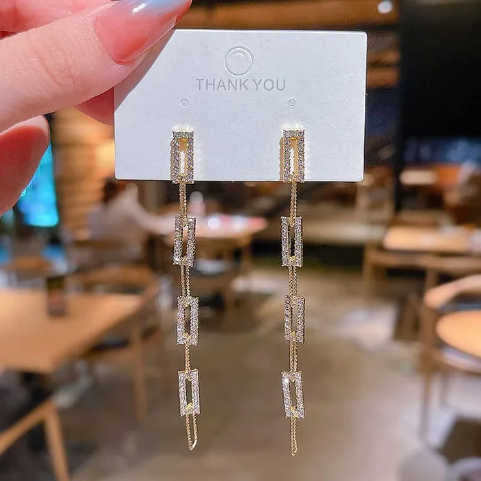 Yellow Chimes Earrings For Women Gold Tone Geometric Shape Interlink Chain Tassel Dangler Earrings For Women and Girls Yellow Chimes Earrings