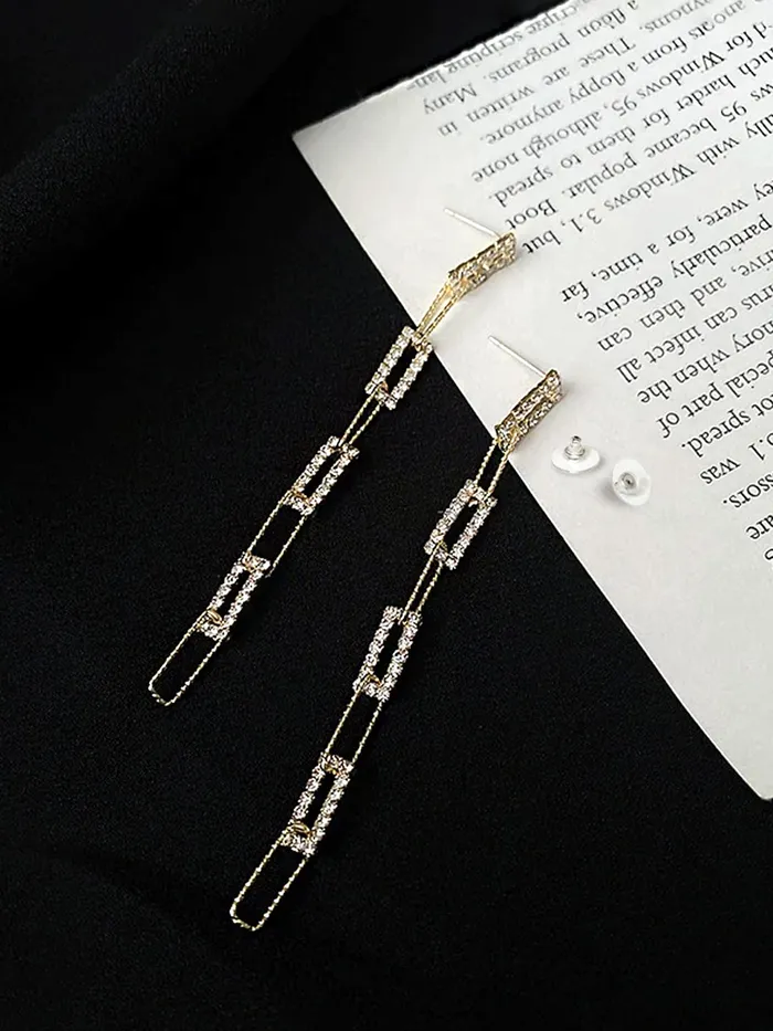 Yellow Chimes Earrings For Women Gold Tone Geometric Shape Interlink Chain Tassel Dangler Earrings For Women and Girls Yellow Chimes Earrings