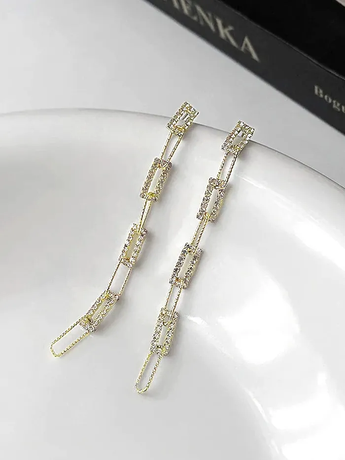 Yellow Chimes Earrings For Women Gold Tone Geometric Shape Interlink Chain Tassel Dangler Earrings For Women and Girls Yellow Chimes Earrings