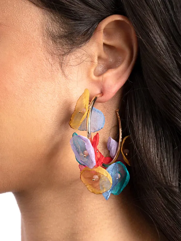 Yellow Chimes Earrings For Women Gold Tone Hoop With Multicolor Petals Attached Earrings For Women and Girls Yellow Chimes Necklaces
