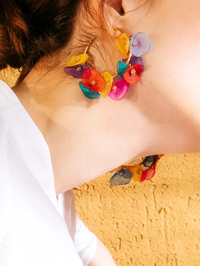 Yellow Chimes Earrings For Women Gold Tone Hoop With Multicolor Petals Attached Earrings For Women and Girls Yellow Chimes Necklaces