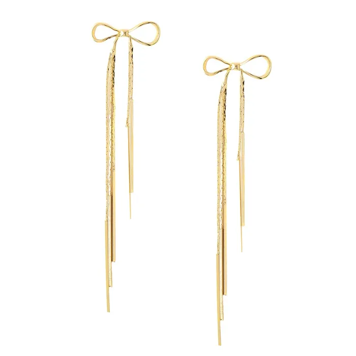 Yellow Chimes Earrings For Women Gold Toned Bow Knot Shaped Stud With Linear Chains Hanging Dangler Earrings For Women and Girls Yellow Chimes Necklaces