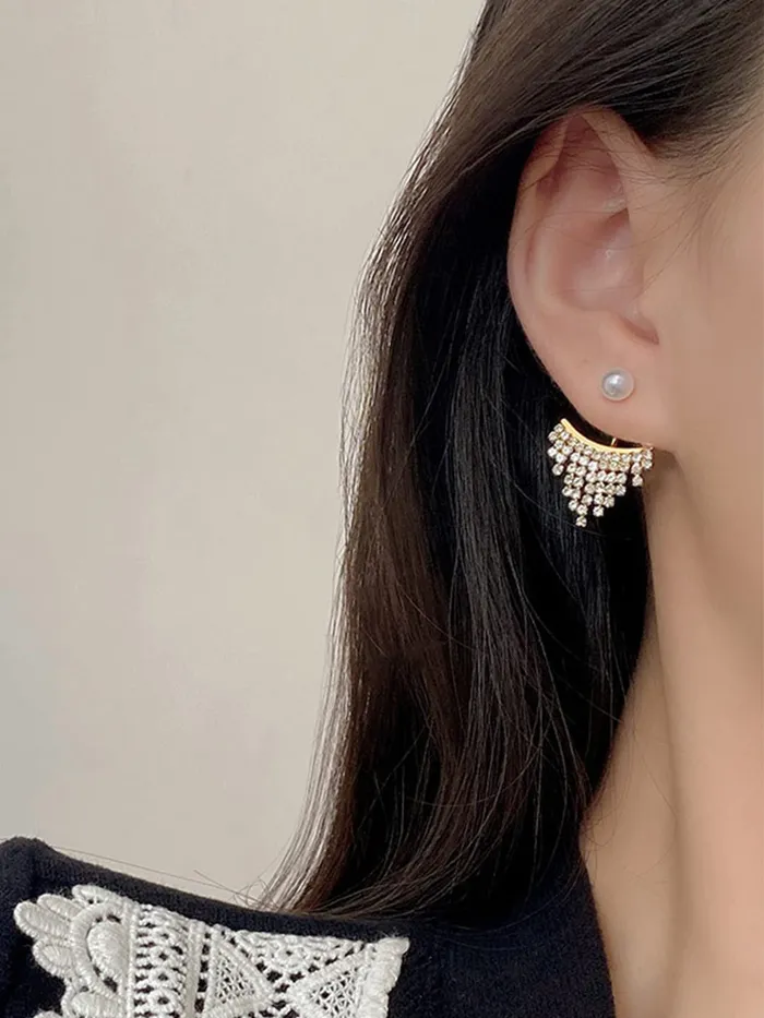 Yellow Chimes Earrings For Women Gold Toned Pearl Stud Back Drop Crystal Studded Drop Earrings For Women and Girls Yellow Chimes Earrings