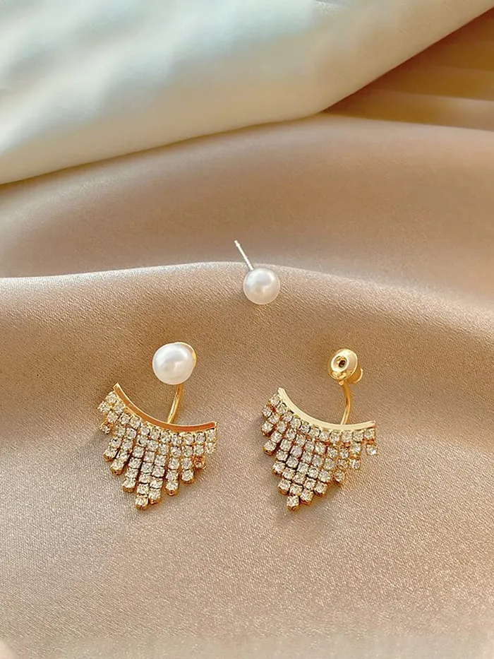 Yellow Chimes Earrings For Women Gold Toned Pearl Stud Back Drop Crystal Studded Drop Earrings For Women and Girls Yellow Chimes Earrings