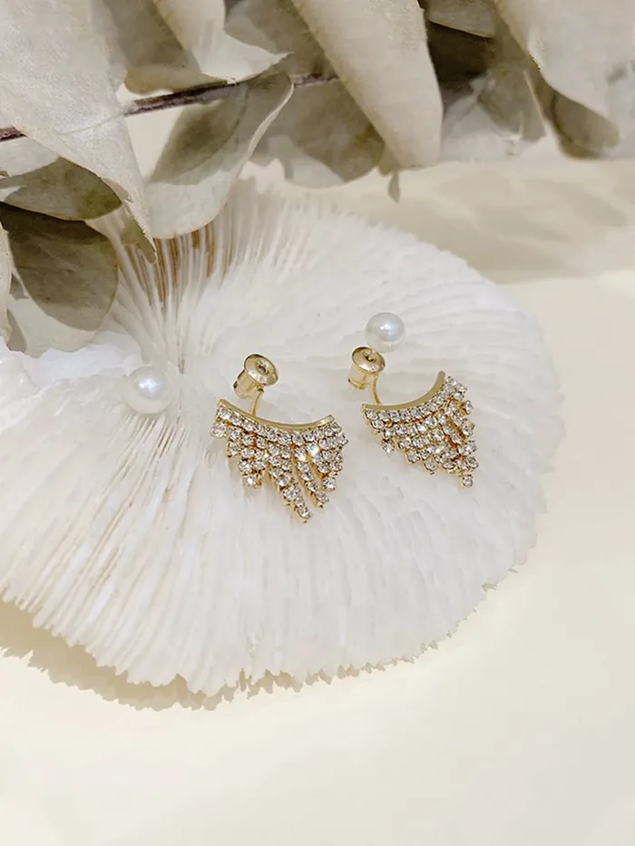 Yellow Chimes Earrings For Women Gold Toned Pearl Stud Back Drop Crystal Studded Drop Earrings For Women and Girls Yellow Chimes Earrings
