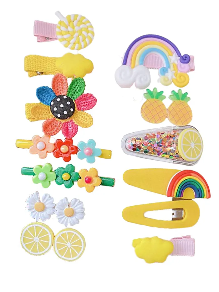 Yellow Chimes Earrings Melbees by Yellow Chimes Pack of 28 Pcs Hair Clips for Girls Cute Characters Pretty Tiny Hair Clips for Baby Girls Multi Color Alligator Clips for Hair Baby Hair
