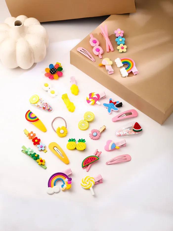 Yellow Chimes Earrings Melbees by Yellow Chimes Pack of 28 Pcs Hair Clips for Girls Cute Characters Pretty Tiny Hair Clips for Baby Girls Multi Color Alligator Clips for Hair Baby Hair