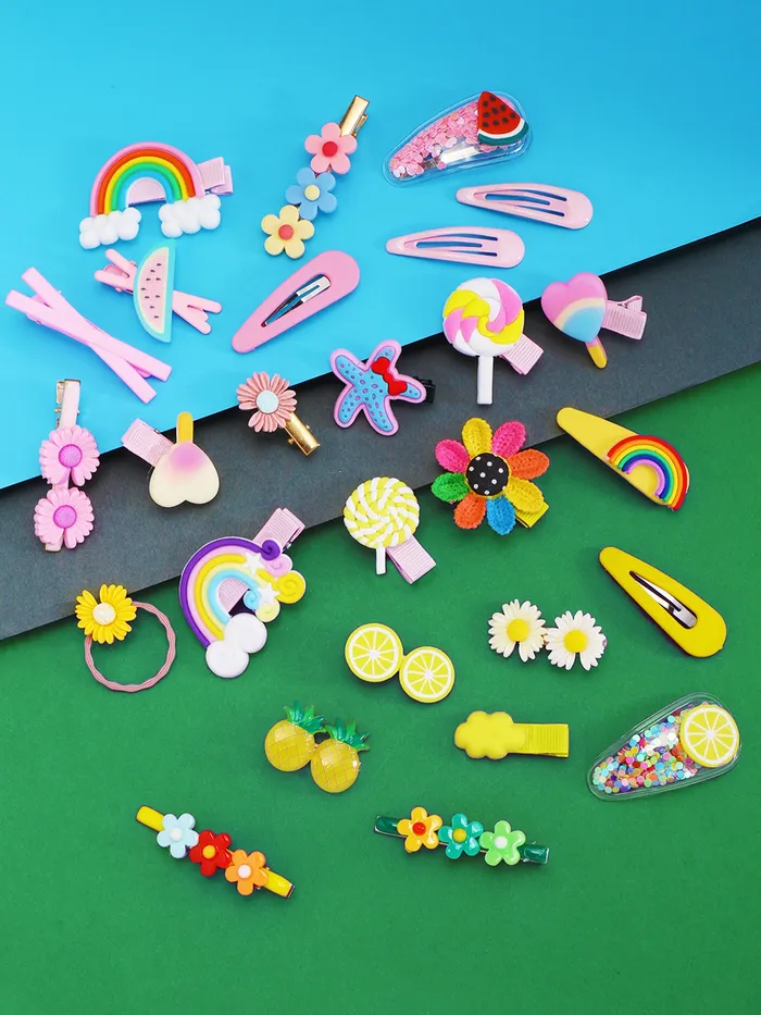 Yellow Chimes Earrings Melbees by Yellow Chimes Pack of 28 Pcs Hair Clips for Girls Cute Characters Pretty Tiny Hair Clips for Baby Girls Multi Color Alligator Clips for Hair Baby Hair