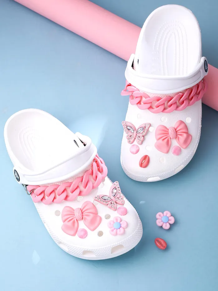 Yellow Chimes Earrings Melbees by Yellow Chimes Shoe Chains for Kids Girls Teens Shoe Dcor Accessories Butterfly Shaped Pink DIY Shoe Decoration Charms Shoe Chains for Unisex Shoe Chain Charms for CrocClogs