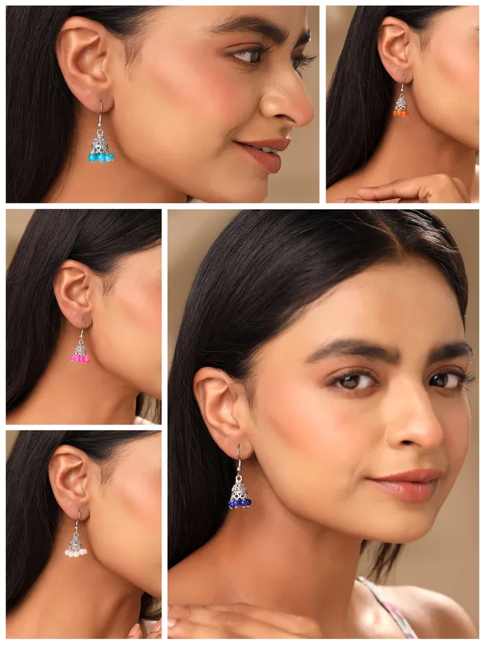 Yellow Chimes Earrings Yellow Chimes 9 Pairs Lively Colors Jhumki by Yellow Chimes Jhumki Earrings for Women Silver Oxidized YCTJEROXD9CSL
