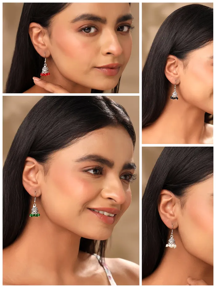 Yellow Chimes Earrings Yellow Chimes 9 Pairs Lively Colors Jhumki by Yellow Chimes Jhumki Earrings for Women Silver Oxidized YCTJEROXD9CSL