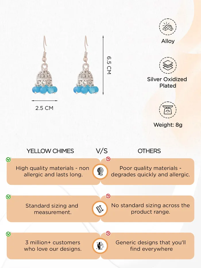 Yellow Chimes Earrings Yellow Chimes 9 Pairs Lively Colors Jhumki by Yellow Chimes Jhumki Earrings for Women Silver Oxidized YCTJEROXD9CSL