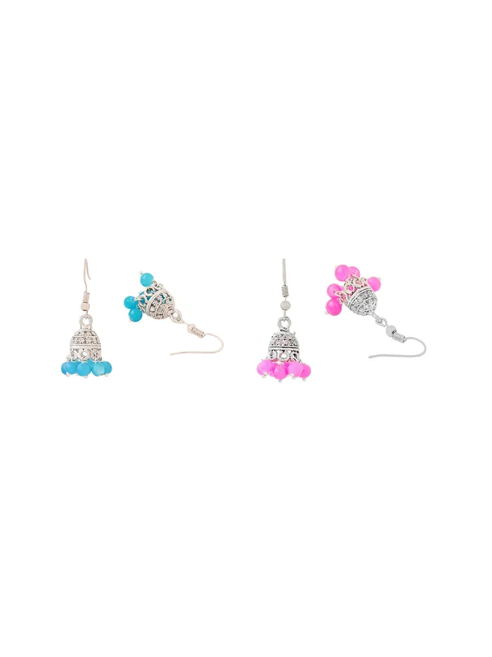 Yellow Chimes Earrings Yellow Chimes 9 Pairs Lively Colors Jhumki by Yellow Chimes Jhumki Earrings for Women Silver Oxidized YCTJEROXD9CSL