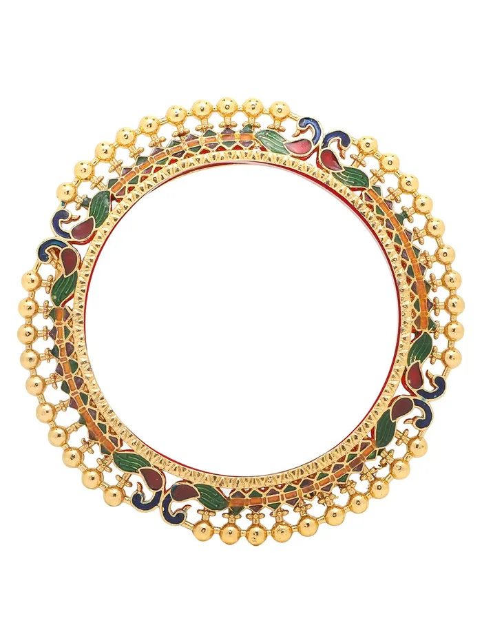 Yellow Chimes Earrings Yellow Chimes Bangles for Women Gold Toned Peacock and Beads Designed Meenakari Touch Traditional Bangles for Women and Girls