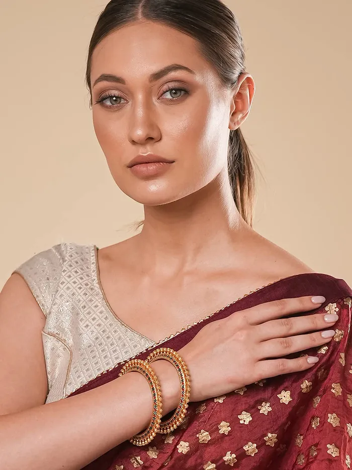 Yellow Chimes Earrings Yellow Chimes Bangles for Women Gold Toned Peacock and Beads Designed Meenakari Touch Traditional Bangles for Women and Girls