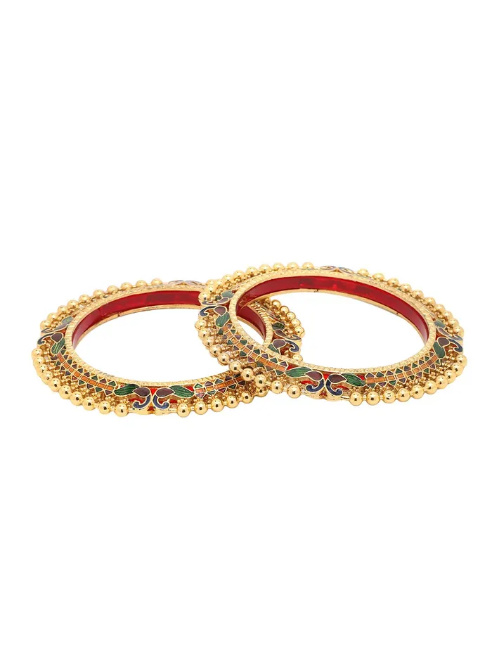 Yellow Chimes Earrings Yellow Chimes Bangles for Women Gold Toned Peacock and Beads Designed Meenakari Touch Traditional Bangles for Women and Girls