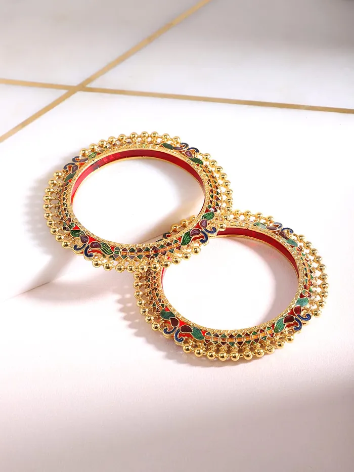 Yellow Chimes Earrings Yellow Chimes Bangles for Women Gold Toned Peacock and Beads Designed Meenakari Touch Traditional Bangles for Women and Girls