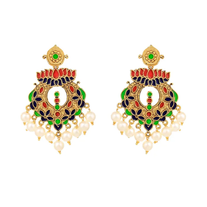 Yellow Chimes Earrings Yellow Chimes Beautifully Enamelled Stylish Gold Plated Meenakari Chandbali Earrings for Women and Girls Yellow Chimes Earrings Yellow Chimes Beautifully Enamelled Stylish Gold Plated Meenakari Chandbali Earrings for Women and Girls