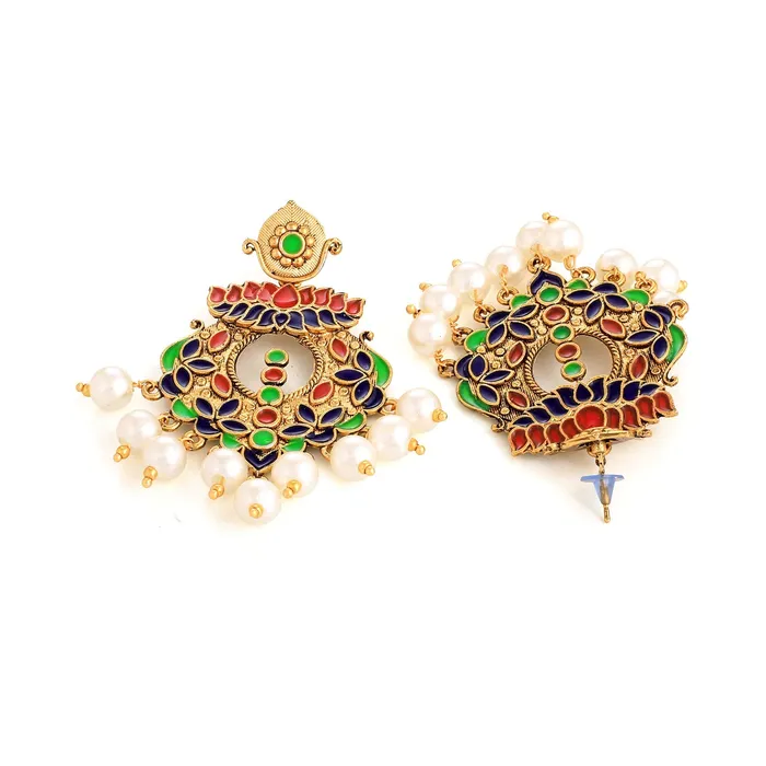 Yellow Chimes Earrings Yellow Chimes Beautifully Enamelled Stylish Gold Plated Meenakari Chandbali Earrings for Women and Girls