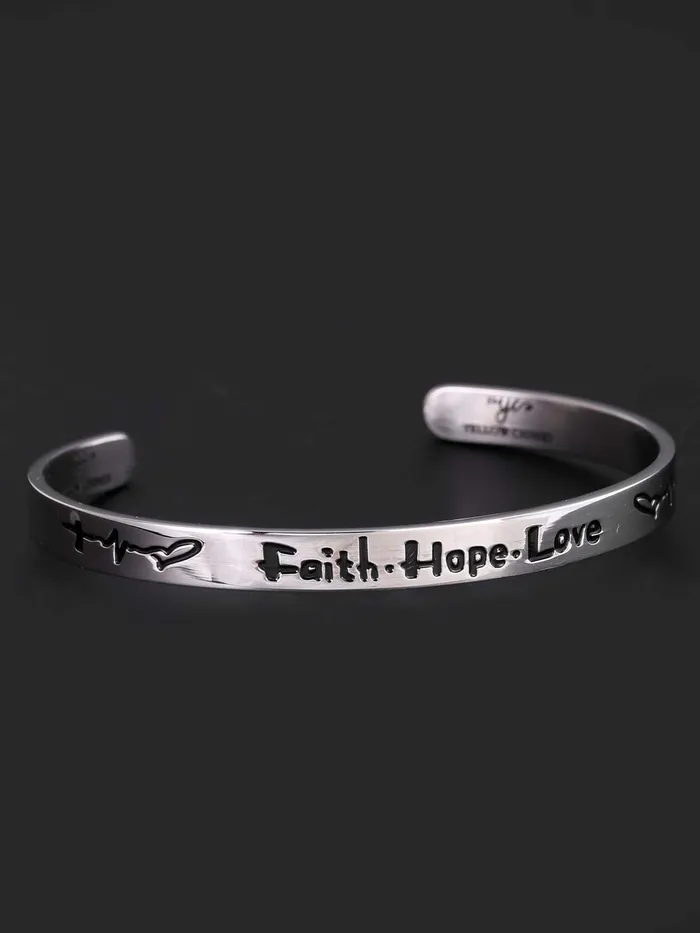 Yellow Chimes Earrings Yellow Chimes Bracelet for Unisex Faith Hope Love Inspirational Gifts Message Engraved Mirror Polish Stainless Steel Unisex Karma Band Kada Bracelet for Men and Women