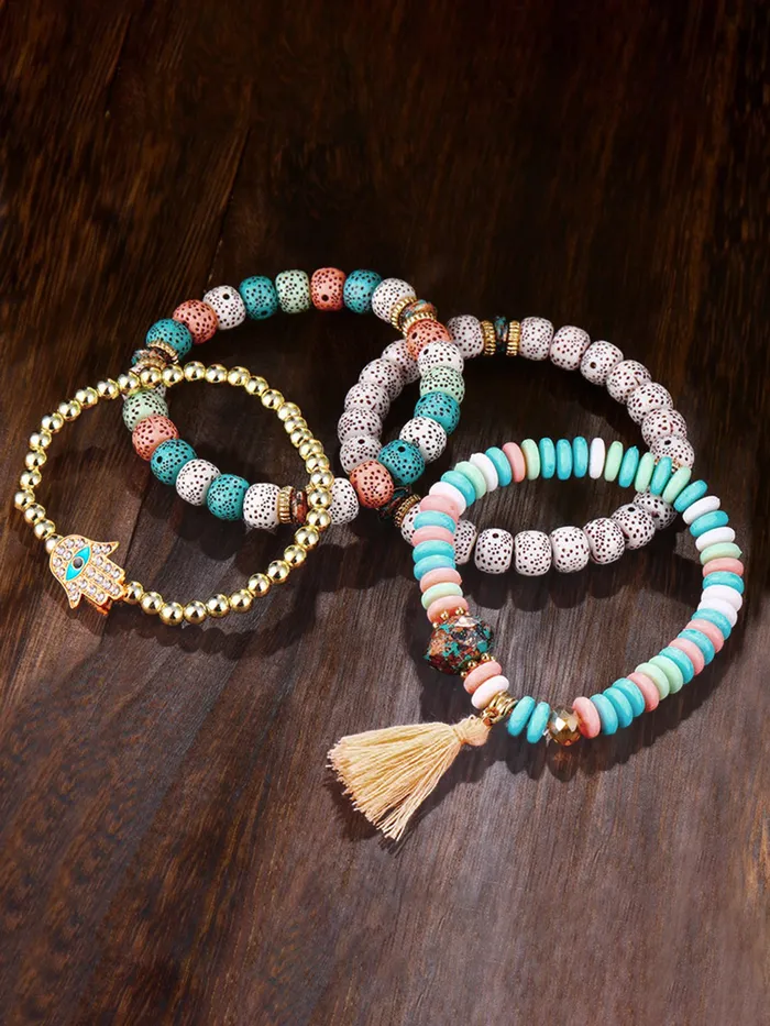 Yellow Chimes Earrings Yellow Chimes Bracelet for Women and Girls Evil Eye Nazariya Bracelets for Women 4 Pcs Multicolor Beads Layered Bracelet Birthday Gift For girls and women Anniversary Gift for Wife