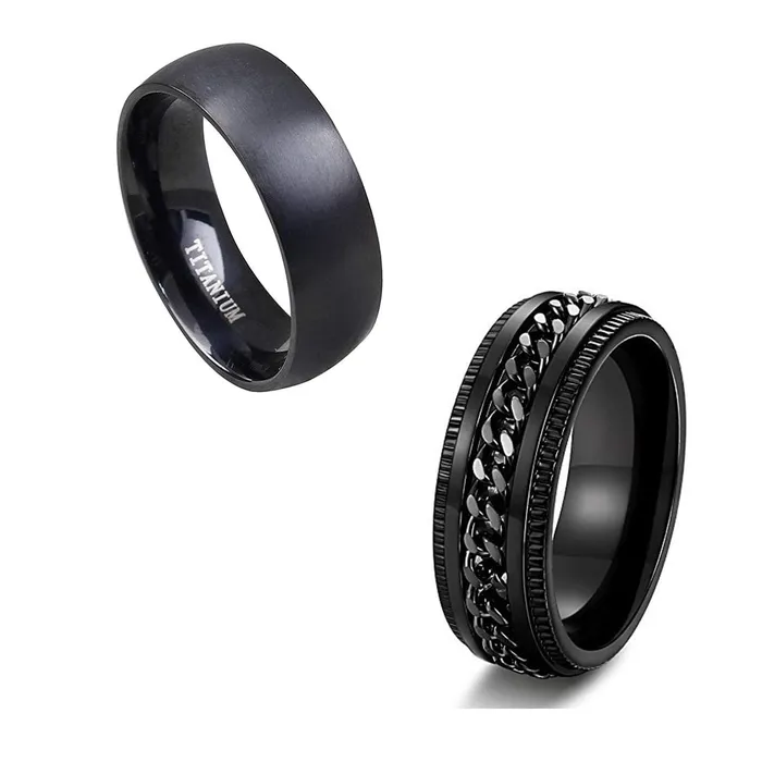 Yellow Chimes Earrings Yellow Chimes Combo Black Rings For Men Pack of 2 Stainless Steel Men Rings Design Black Finger Rings for Boys Ideal Gift For Men and Boys