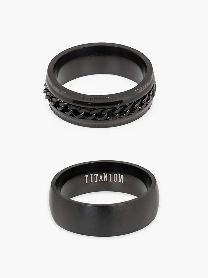 Yellow Chimes Earrings Yellow Chimes Combo Black Rings For Men Pack of 2 Stainless Steel Men Rings Design Black Finger Rings for Boys Ideal Gift For Men and Boys