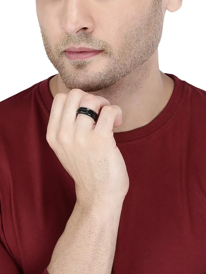 Yellow Chimes Earrings Yellow Chimes Combo Black Rings For Men Pack of 2 Stainless Steel Men Rings Design Black Finger Rings for Boys Ideal Gift For Men and Boys