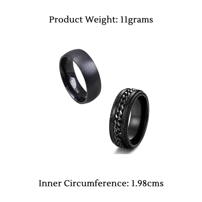 Yellow Chimes Earrings Yellow Chimes Combo Black Rings For Men Pack of 2 Stainless Steel Men Rings Design Black Finger Rings for Boys Ideal Gift For Men and Boys