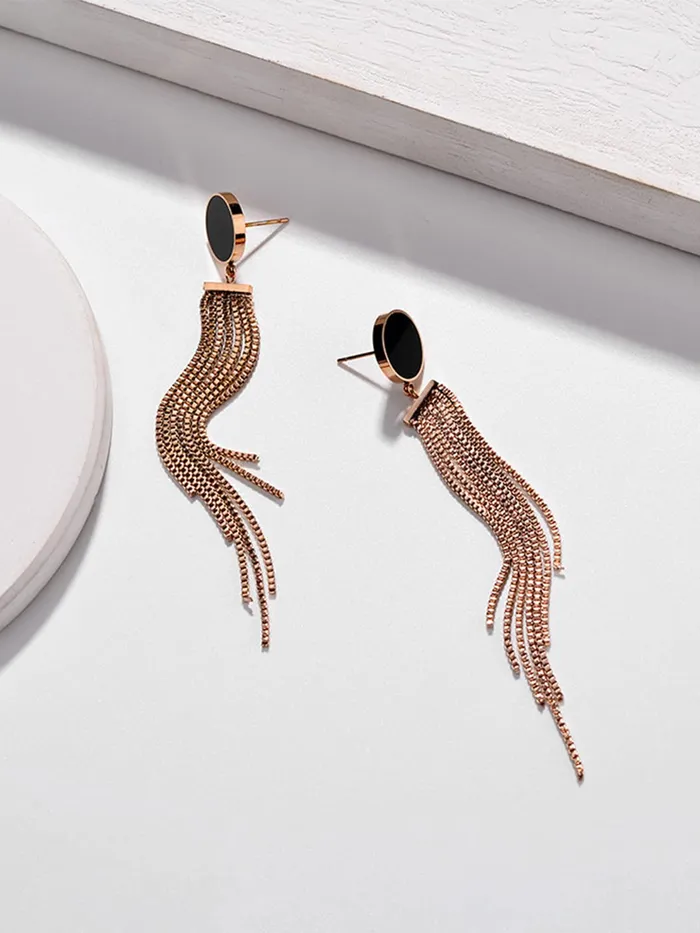Yellow Chimes Earrings Yellow Chimes Danglers Earrings for Women Western Rose Gold Plated Stainless Steel Long Chain Dangler Earrings For Women and Girls