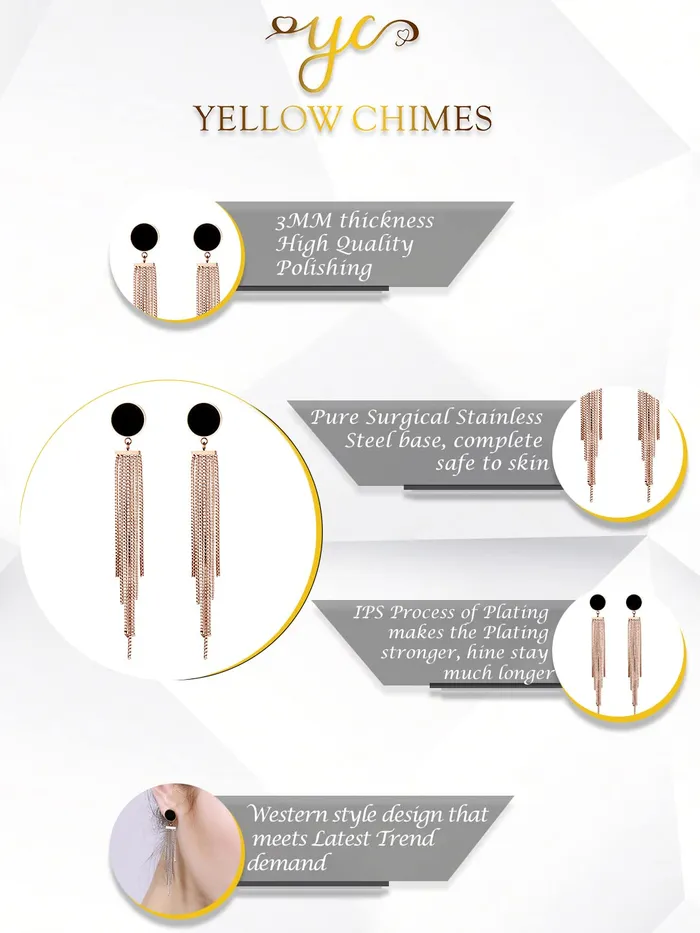 Yellow Chimes Earrings Yellow Chimes Danglers Earrings for Women Western Rose Gold Plated Stainless Steel Long Chain Dangler Earrings For Women and Girls