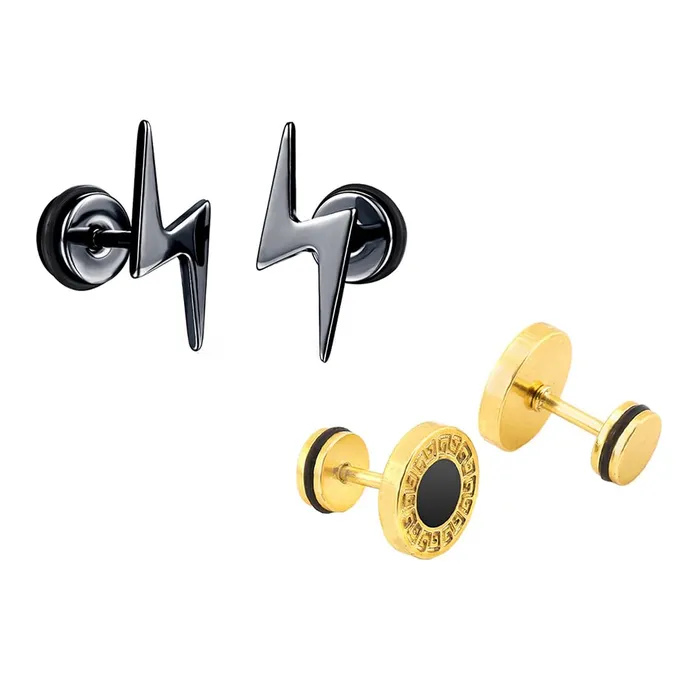 Yellow Chimes Earrings Yellow Chimes Earrings for Men and Boys Studs for Men 2 Pair Combo of Gold Toned Black Studs Birthday Gift for Men and Boys Anniversary Gift for Husband
