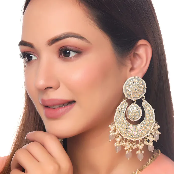 Yellow Chimes Earrings Yellow Chimes Earrings for Women and Girls Traditional Meenakari Chandbali Gold Toned Grey Meenakari Chandbali Earrings Birthday Gift for girls and women Anniversary Gift for Wife