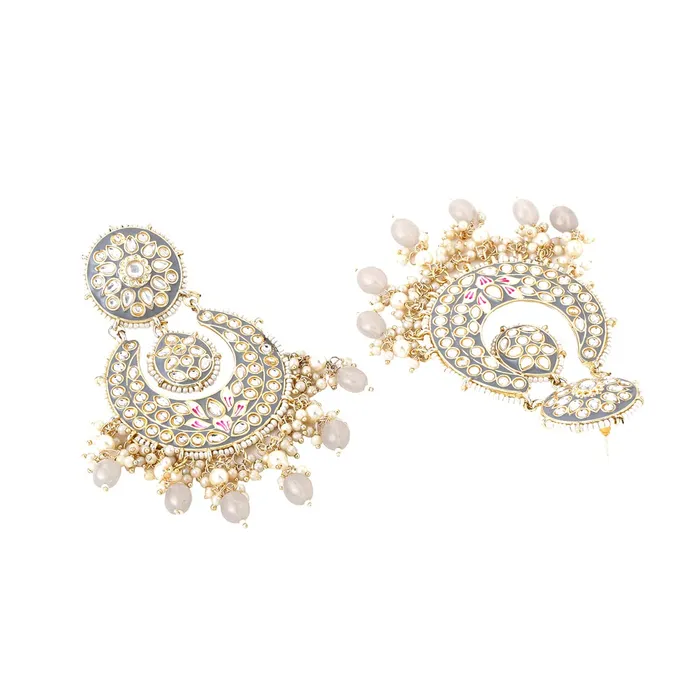 Yellow Chimes Earrings Yellow Chimes Earrings for Women and Girls Traditional Meenakari Chandbali Gold Toned Grey Meenakari Chandbali Earrings Birthday Gift for girls and women Anniversary Gift for Wife