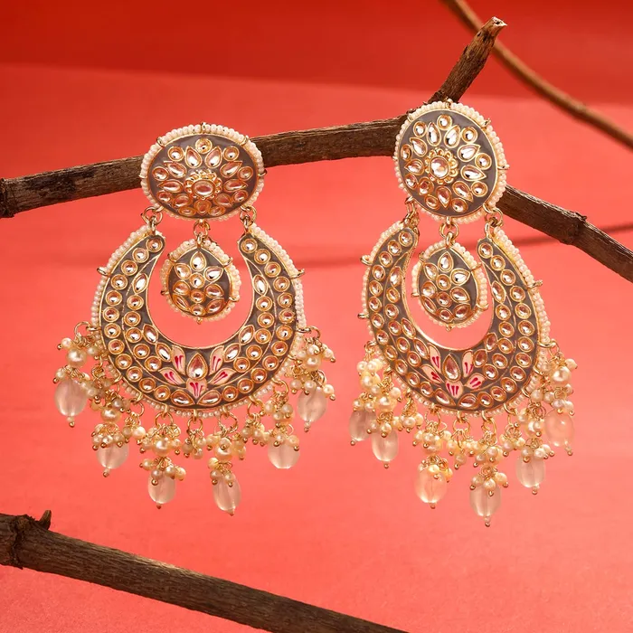 Yellow Chimes Earrings Yellow Chimes Earrings for Women and Girls Traditional Meenakari Chandbali Gold Toned Grey Meenakari Chandbali Earrings Birthday Gift for girls and women Anniversary Gift for Wife