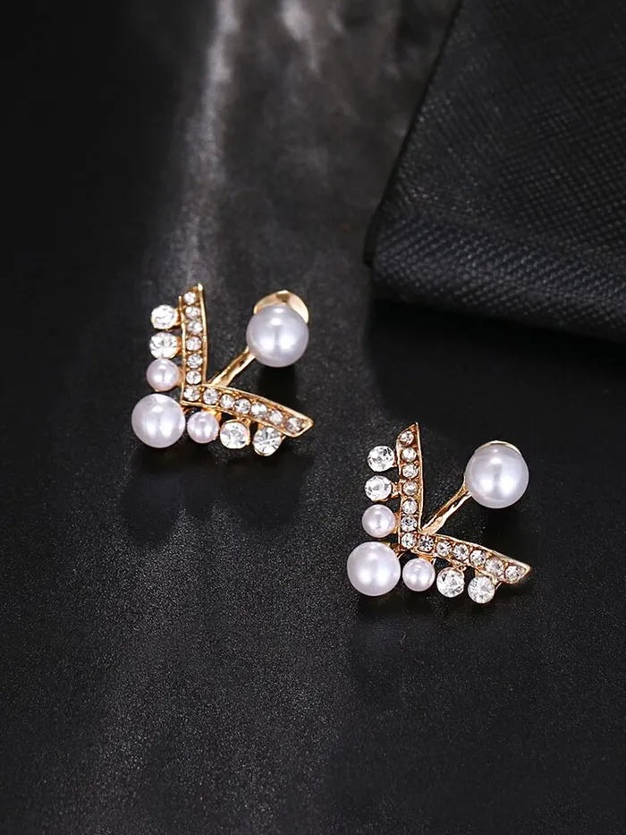 Yellow Chimes Earrings Yellow Chimes Earrings For Women Gold Tone Geometrical Shape Pearl Studded Drop Earrings For Women and Girls