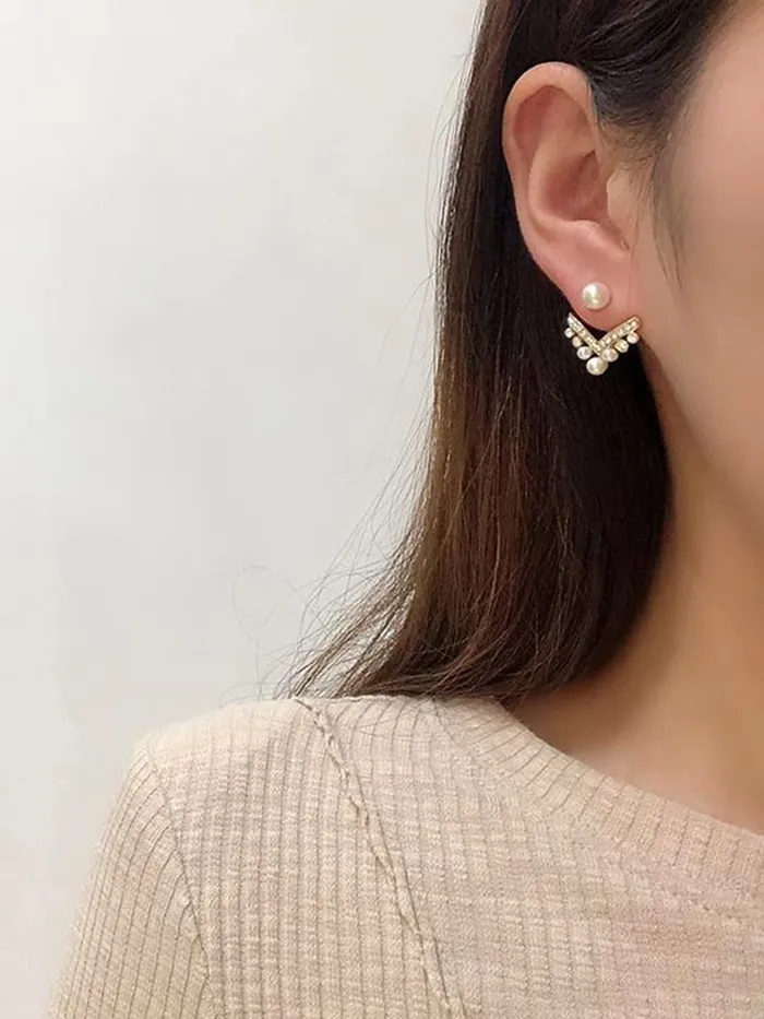 Yellow Chimes Earrings Yellow Chimes Earrings For Women Gold Tone Geometrical Shape Pearl Studded Drop Earrings For Women and Girls
