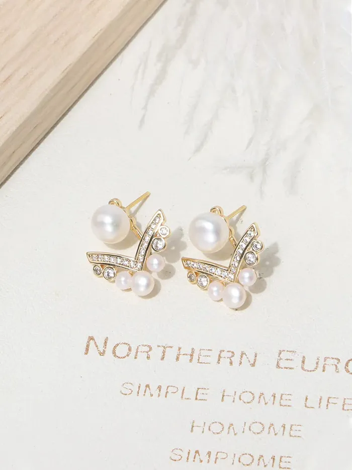 Yellow Chimes Earrings Yellow Chimes Earrings For Women Gold Tone Geometrical Shape Pearl Studded Drop Earrings For Women and Girls